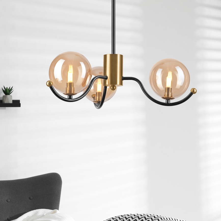 Deckenleuchte an Stange GEORGIA 3xE14/5W/230V golden/rauchig beige