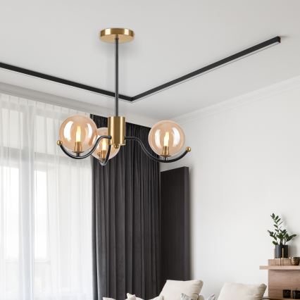 Deckenleuchte an Stange GEORGIA 3xE14/5W/230V golden/rauchig beige