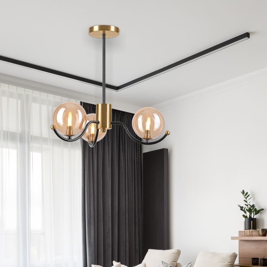 Deckenleuchte an Stange GEORGIA 3xE14/5W/230V golden/rauchig beige