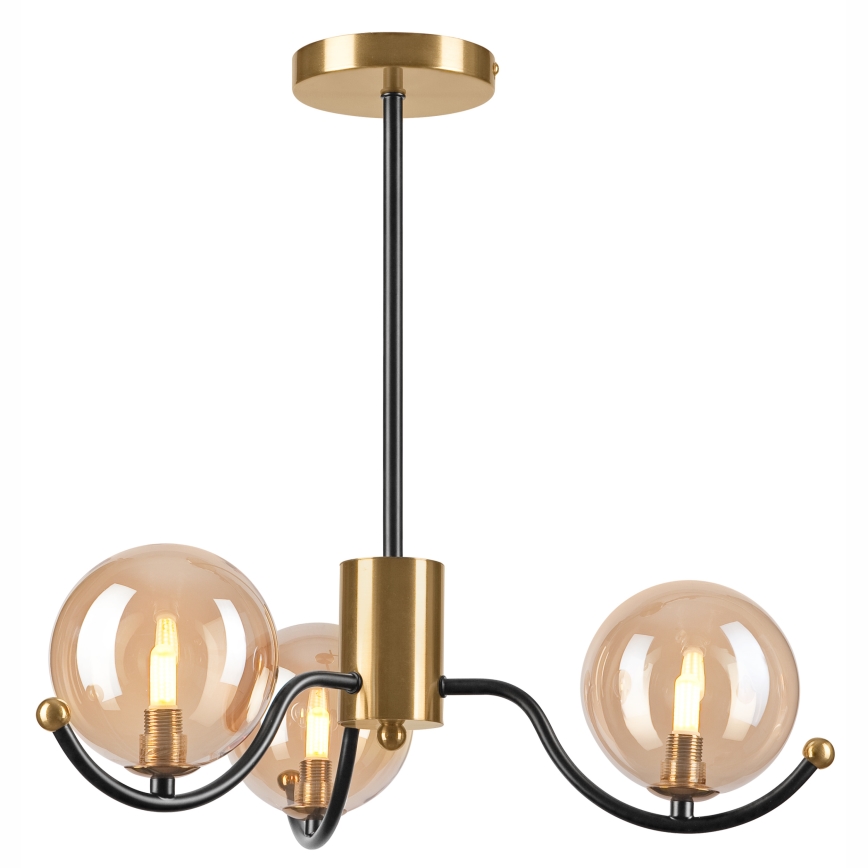 Deckenleuchte an Stange GEORGIA 3xE14/5W/230V golden/rauchig beige