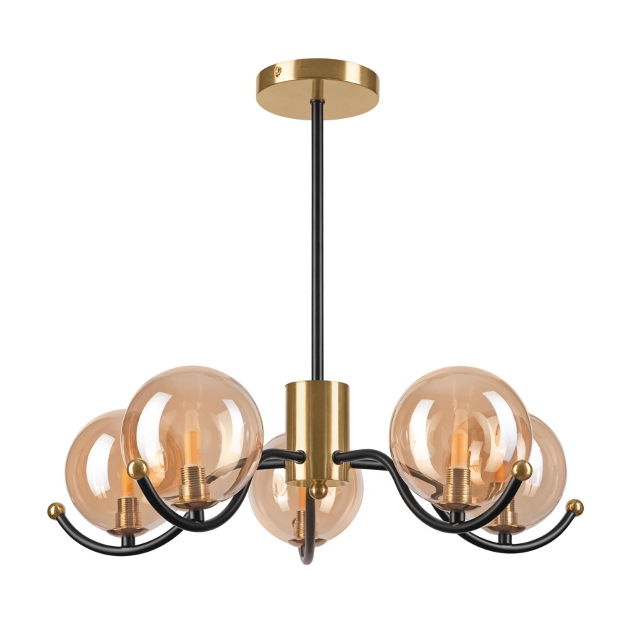 Deckenleuchte an Stange GEORGIA 5xE14/5W/230V golden/rauchig beige