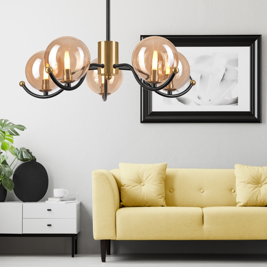 Deckenleuchte an Stange GEORGIA 5xE14/5W/230V golden/rauchig beige