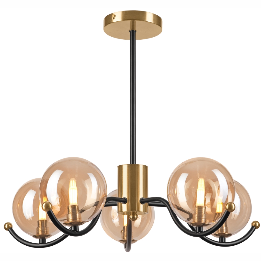 Deckenleuchte an Stange GEORGIA 5xE14/5W/230V golden/rauchig beige