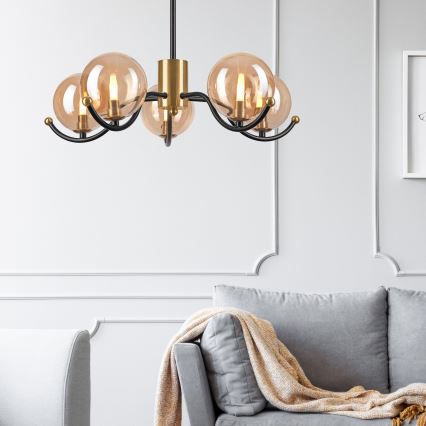 Deckenleuchte an Stange GEORGIA 5xG9/5W/230V golden/rauchig beige