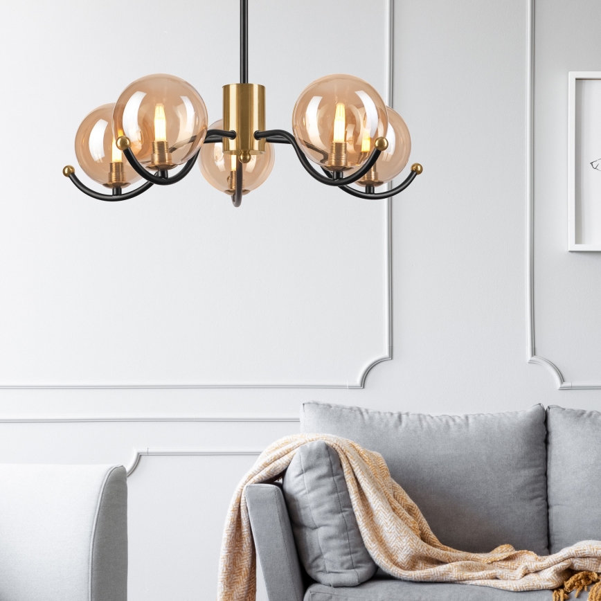 Deckenleuchte an Stange GEORGIA 5xG9/5W/230V golden/rauchig beige