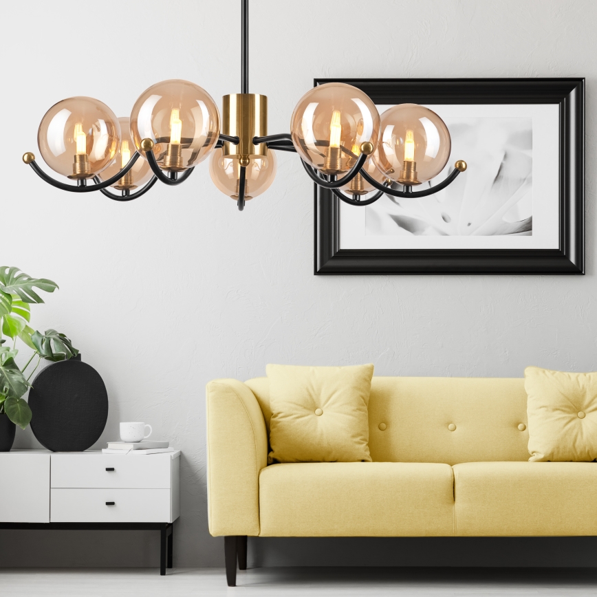 Deckenleuchte an Stange GEORGIA 7xE14/5W/230V golden/rauchig beige