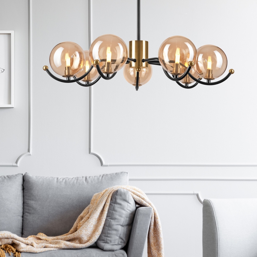 Deckenleuchte an Stange GEORGIA 7xE14/5W/230V golden/rauchig beige