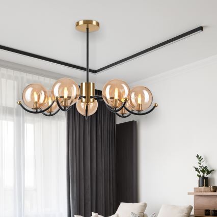 Deckenleuchte an Stange GEORGIA 7xE14/5W/230V golden/rauchig beige
