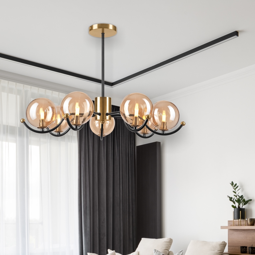Deckenleuchte an Stange GEORGIA 7xE14/5W/230V golden/rauchig beige