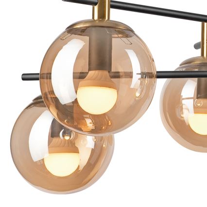 Deckenleuchte an Stange LILOU 6xE14/5W/230V golden/schwarz/rauchig beige
