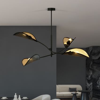 Deckenleuchte an Stange LOTUS 4xE14/10W/230V schwarz/golden