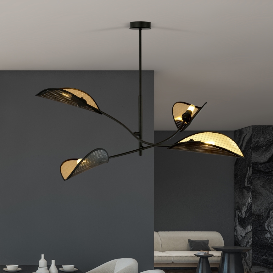 Deckenleuchte an Stange LOTUS 4xE14/10W/230V schwarz/golden