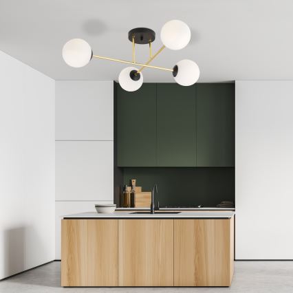 Deckenleuchte an Stange MAGNUM 4xE14/10W/230V weiß/golden/schwarz