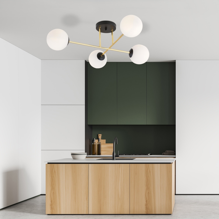 Deckenleuchte an Stange MAGNUM 4xE14/10W/230V weiß/golden/schwarz