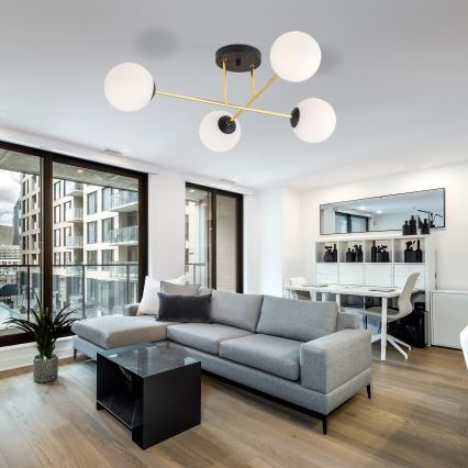 Deckenleuchte an Stange MAGNUM 4xE14/10W/230V weiß/golden/schwarz