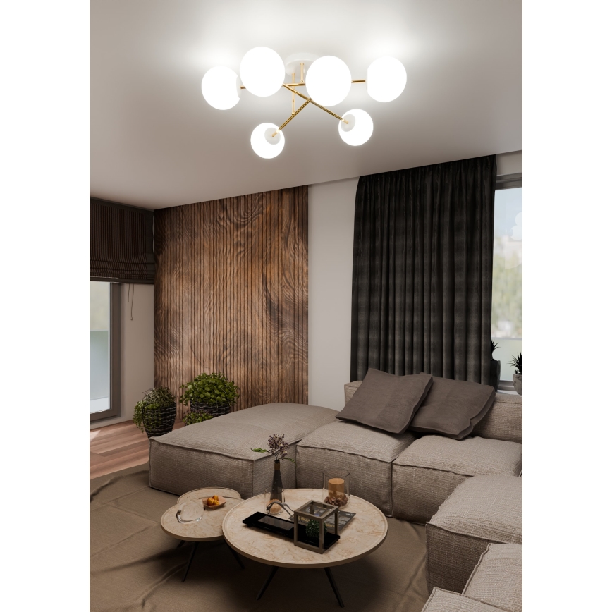Deckenleuchte an Stange MAGNUM 6xE14/10W/230V weiß/golden