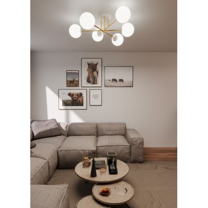 Deckenleuchte an Stange MAGNUM 6xE14/10W/230V weiß/golden