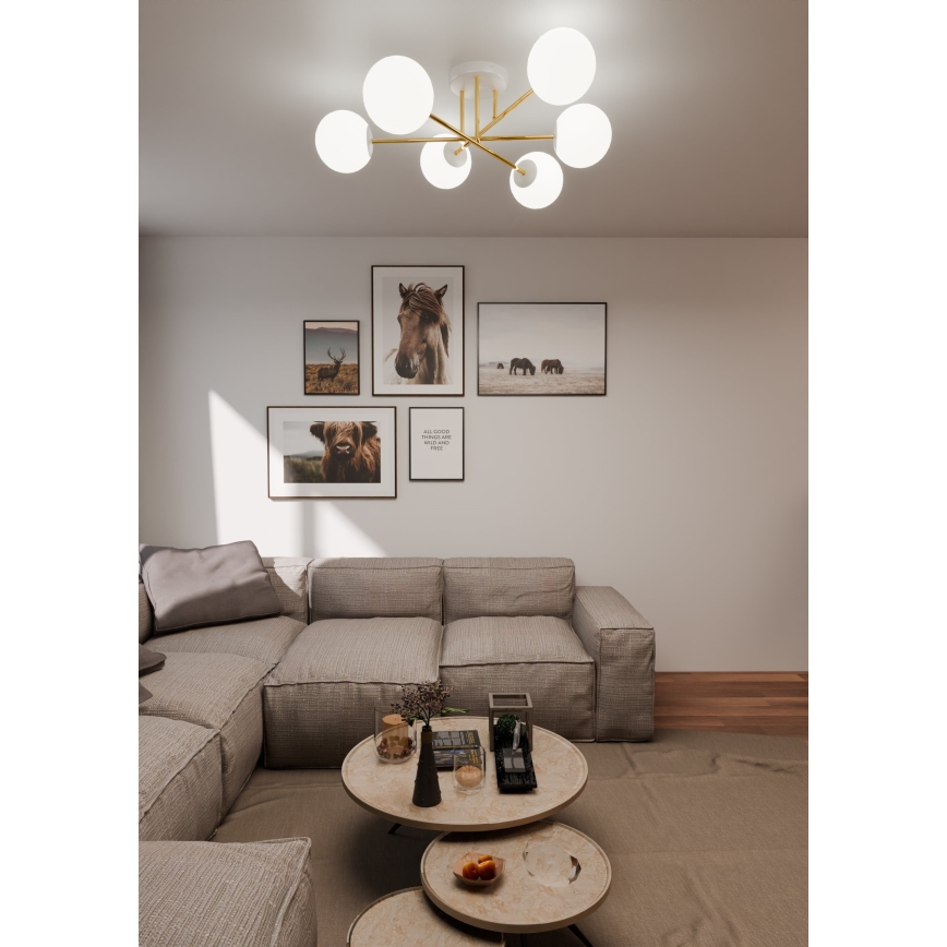 Deckenleuchte an Stange MAGNUM 6xE14/10W/230V weiß/golden
