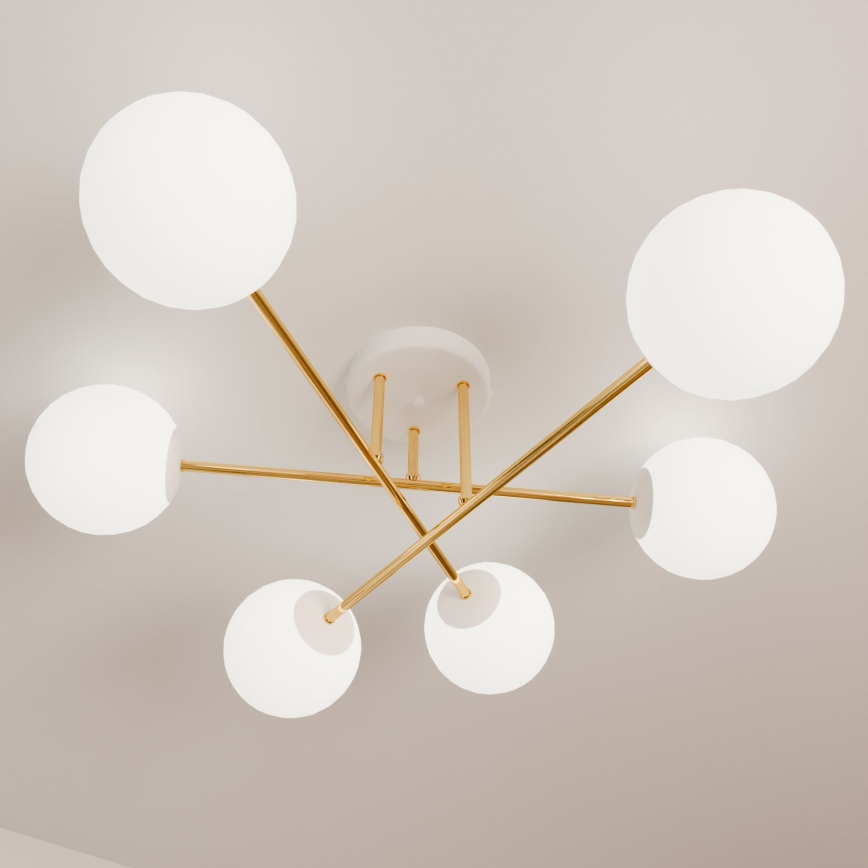 Deckenleuchte an Stange MAGNUM 6xE14/10W/230V weiß/golden