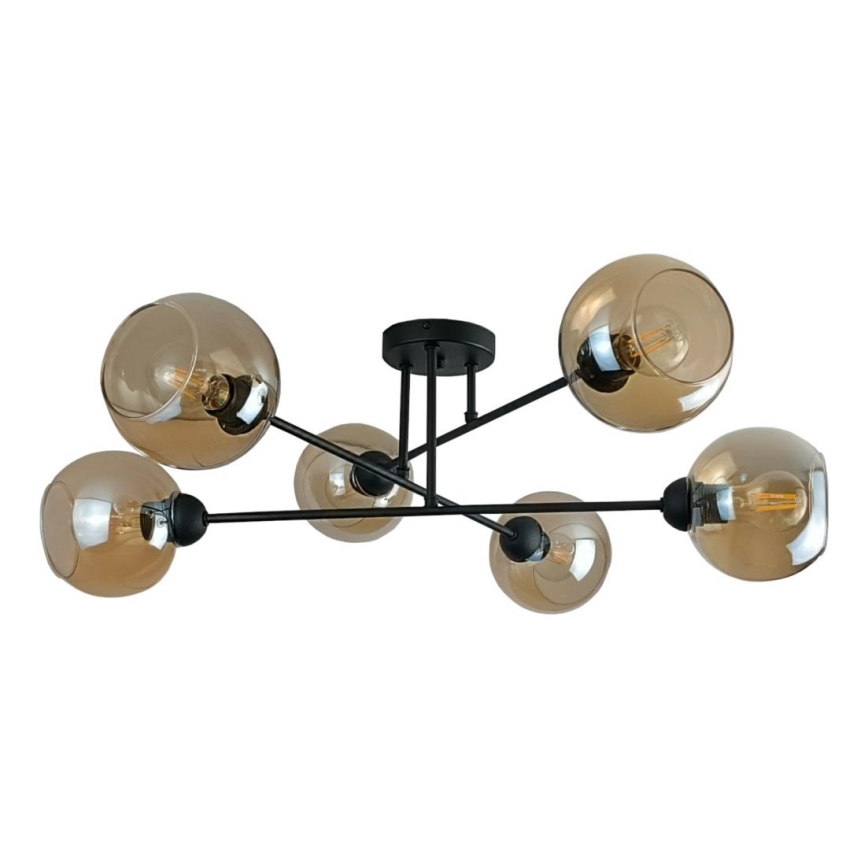 Deckenleuchte an Stange VASCO 6xE27/60W/230V schwarz/rauchig beige