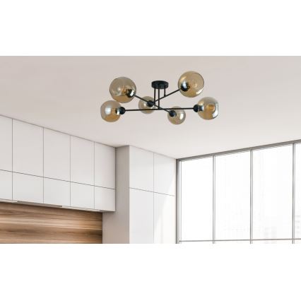 Deckenleuchte an Stange VASCO 6xE27/60W/230V schwarz/rauchig beige