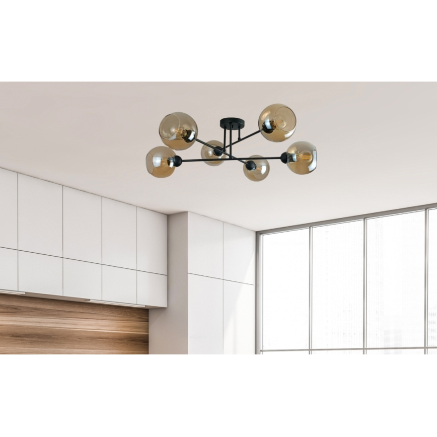 Deckenleuchte an Stange VASCO 6xE27/60W/230V schwarz/rauchig beige