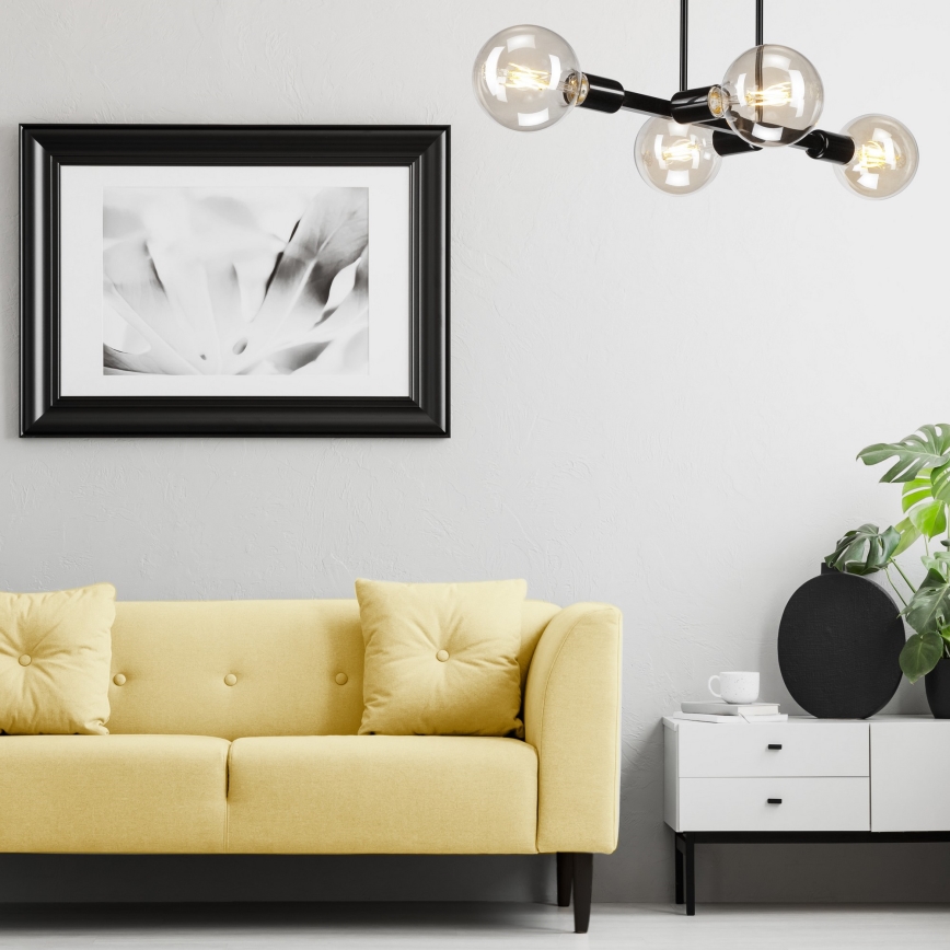 Deckenleuchte an Stange ASTRID 4xE27/60W/230V schwarz