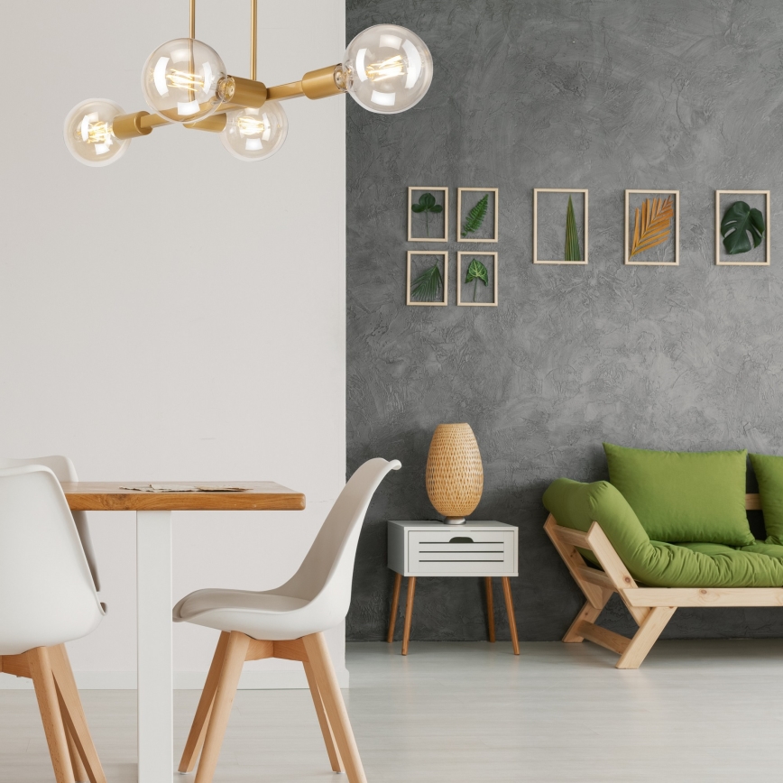 Deckenleuchte an Stange ASTRID 4xE27/60W/230V goldfarben