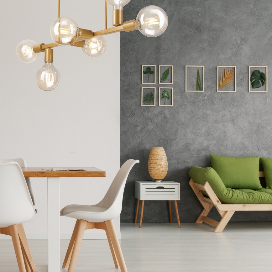 Deckenleuchte an Stange ASTRID 6xE27/60W/230V goldfarben