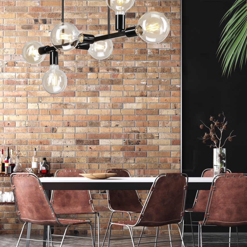 Deckenleuchte an Stange ASTRID 6xE27/60W/230V schwarz