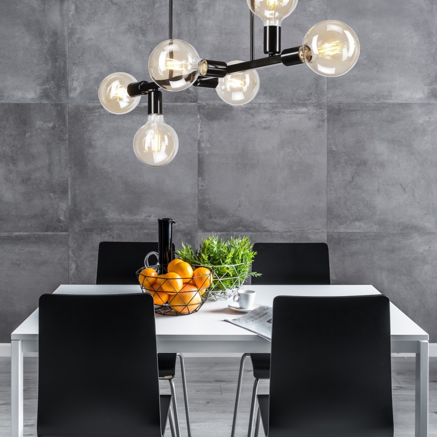 Deckenleuchte an Stange ASTRID 6xE27/60W/230V schwarz