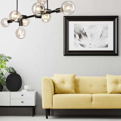 Deckenleuchte an Stange ASTRID 8xE27/60W/230V schwarz