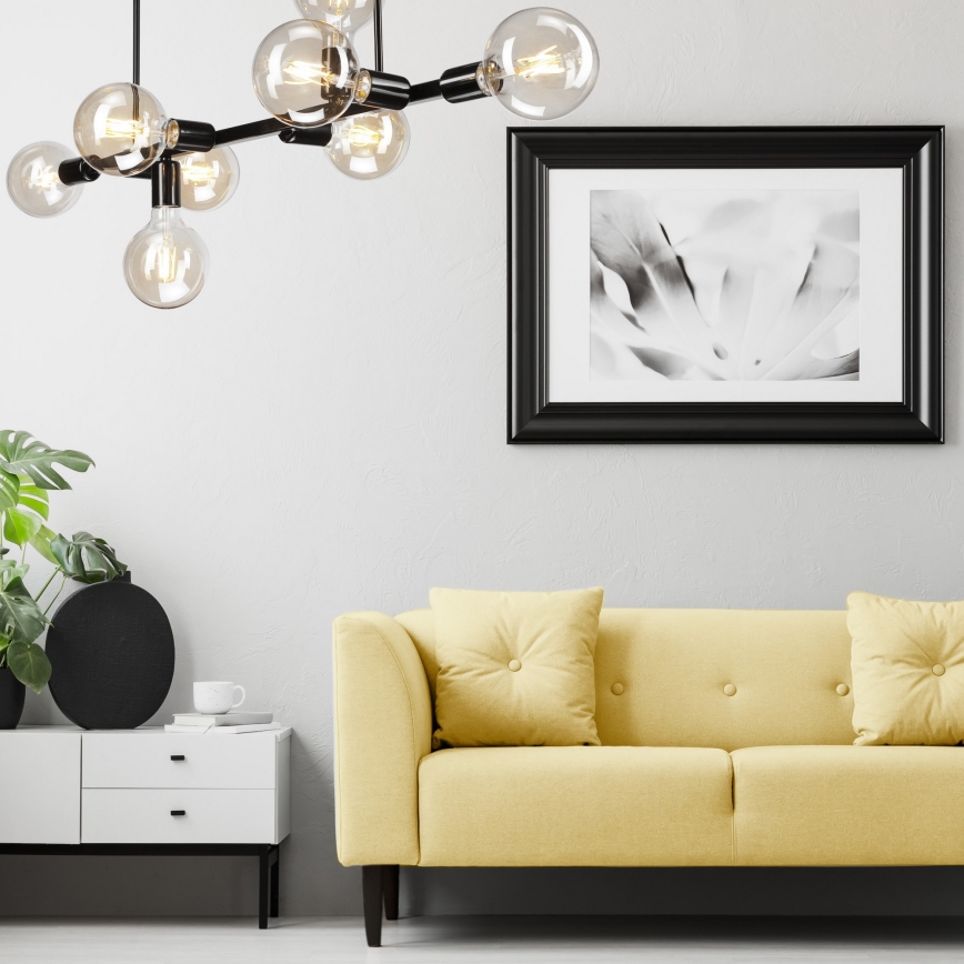 Deckenleuchte an Stange ASTRID 8xE27/60W/230V schwarz