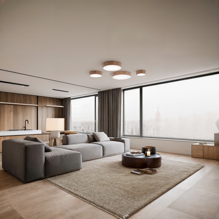 Deckenleuchte CLEO für Badezimmer mit Sensor, 3x E27/24W/230V, Ø 37,5 cm, IP54, Eiche