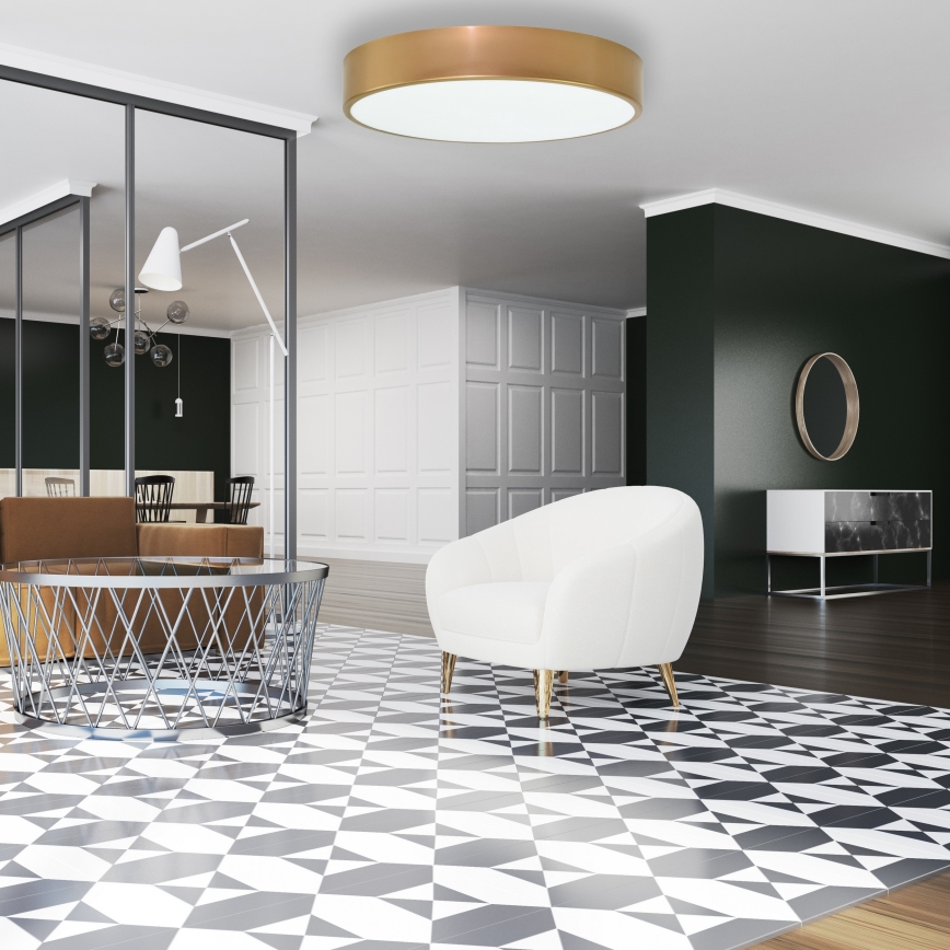 Deckenleuchte CLEO mit Bewegungs- und Dämmerungssensor, 4xE27/24W/230V, Ø 50 cm, goldfarben