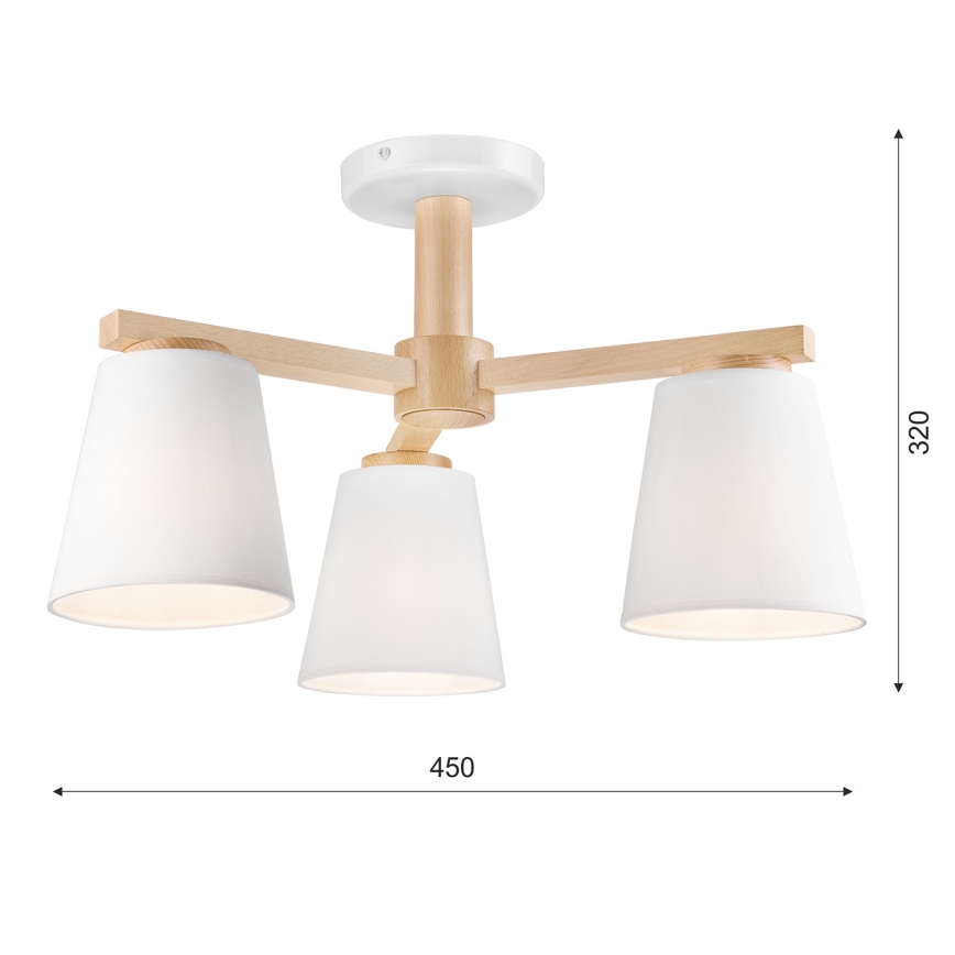 Deckenleuchte ELLIE zum Aufschrauben 3xE27/60W/230V Buche