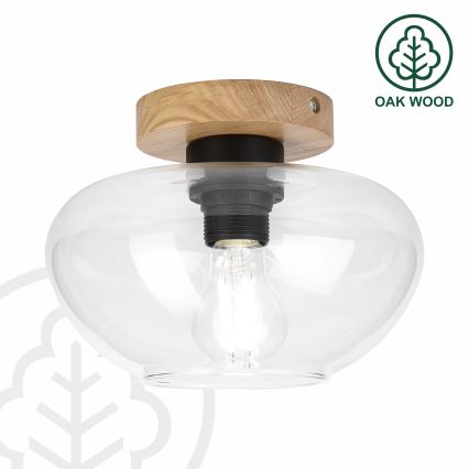 Deckenleuchte FLO WOOD 1xE27/15W/230V Eiche/transparent Ø 22 cm