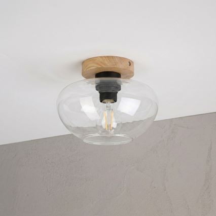Deckenleuchte FLO WOOD 1xE27/15W/230V Eiche/transparent Ø 22 cm