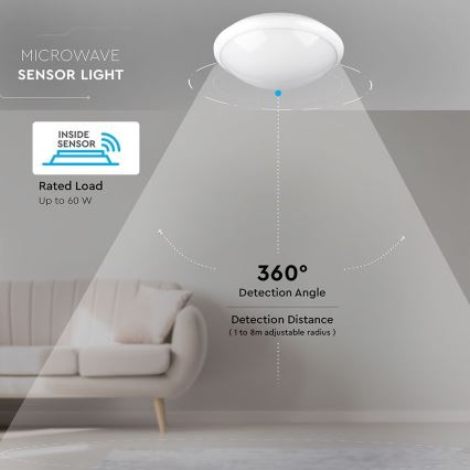 Deckenleuchte für Badezimmer mit Sensor 1xE27/60W/230V IP44 ø 29,6 cm