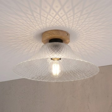 Deckenleuchte JULL WOOD 1xE27/15W/230V Eiche/klares Glas Ø 34 cm