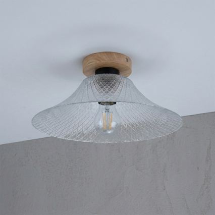 Deckenleuchte JULL WOOD 1xE27/15W/230V Eiche/klares Glas Ø 34 cm
