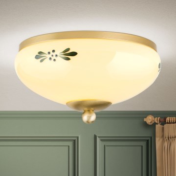 Deckenleuchte LANDHAUS 1xE27/60W/230V Ø 21 cm messing/beige/grün
