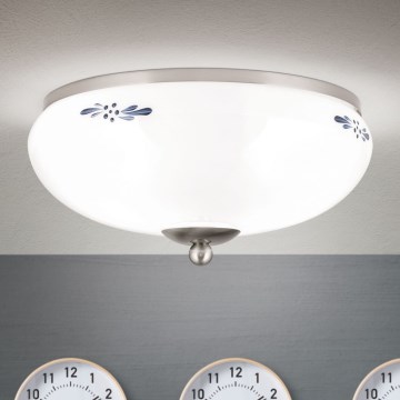 Deckenleuchte LANDHAUS 2xE27/60W/230V Durchmesser 28 cm mattchrom/weiß/blau
