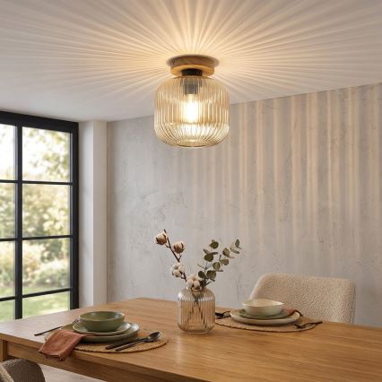 Deckenleuchte MILOU WOOD 1xE27/15W/230V Eiche/rauchiges Beige Ø 20 cm