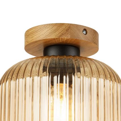 Deckenleuchte MILOU WOOD 1xE27/15W/230V Eiche/rauchiges Beige Ø 20 cm