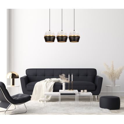 Deckenleuchte an Seil PARIS 3xE27/60W/230V weiß/schwarz/gold