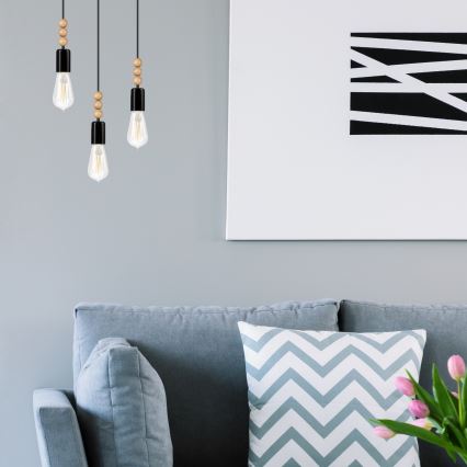 Deckenleuchte an Seil SIMON 3xE27/60W/230V Buche