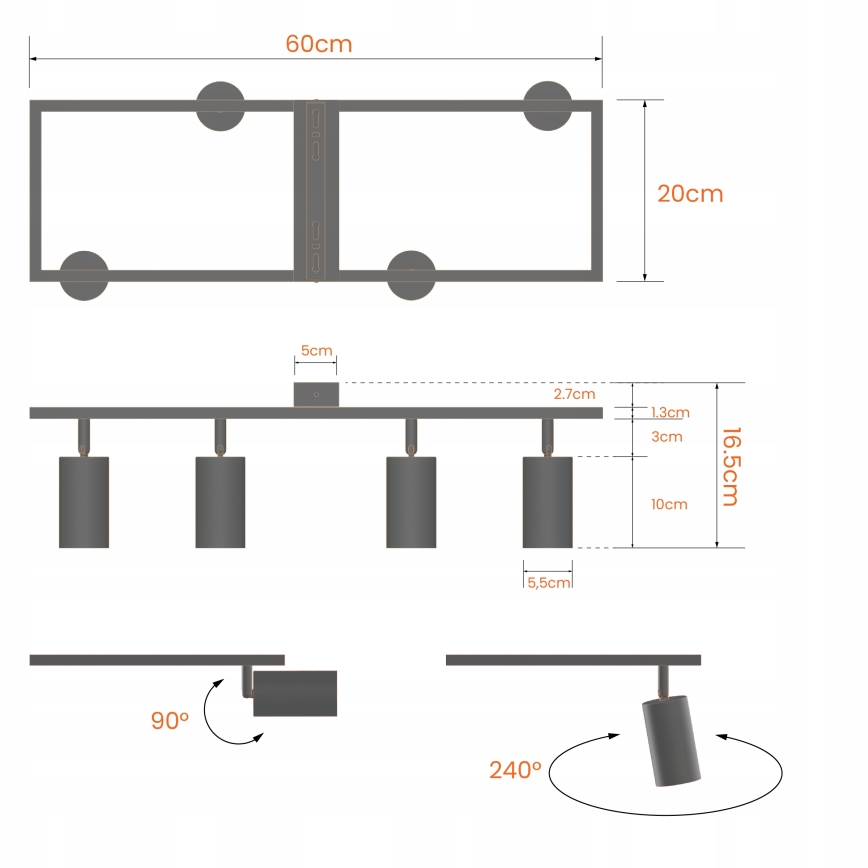 Deckenstrahler 4xGU10/30W/230V schwarz