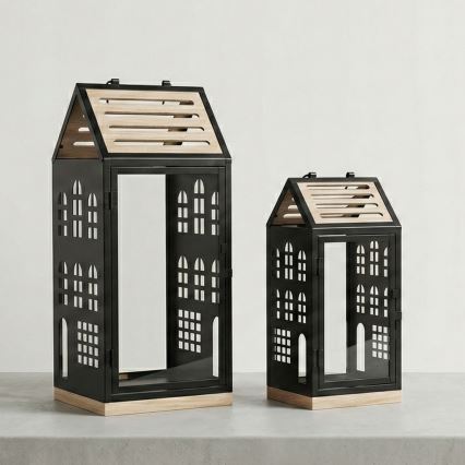 Dekorative Laterne HOME, 47,5 cm, schwarz/beige