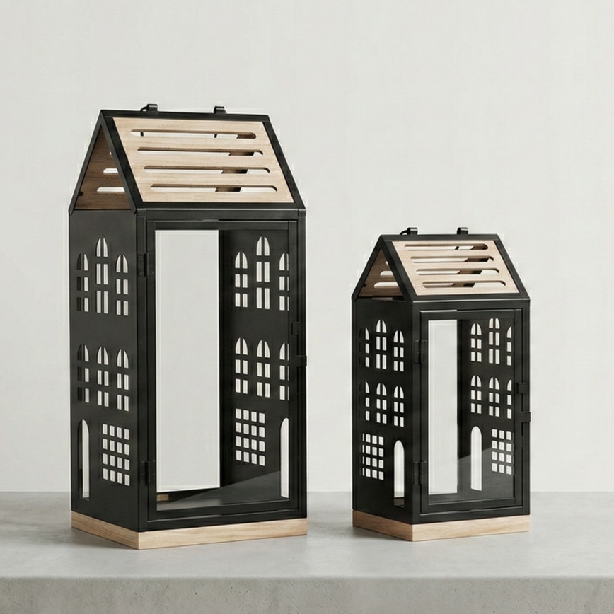 Dekorative Laterne HOME, 47,5 cm, schwarz/beige